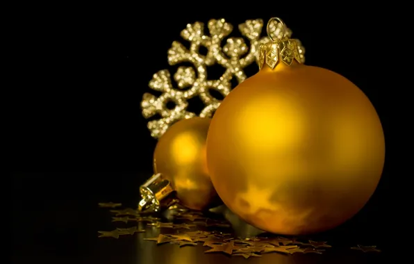Background, balls, black, toys, New Year, Christmas, decoration, gold
