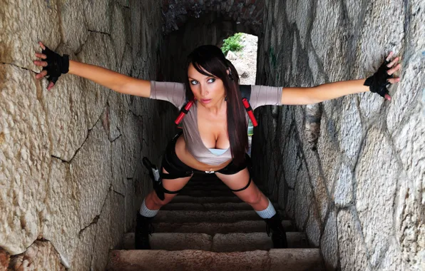 Picture girl, the ruins, stage, Tomb Raider, cosplay, Lara Croft