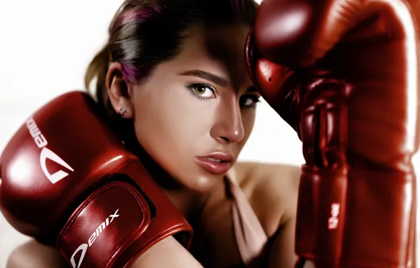 Look, pose, portrait, makeup, Boxing, gloves, motivation, workout