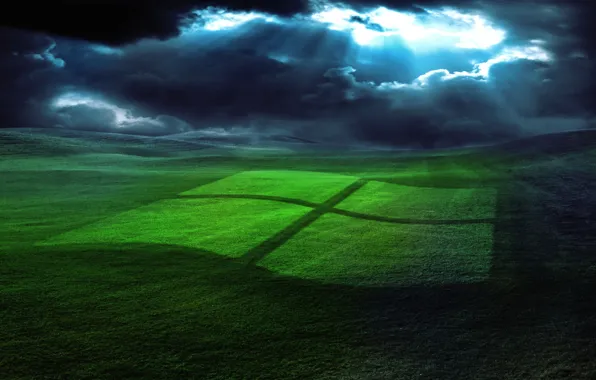 Picture green, light, windows, grass, sky, blue