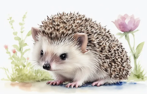 Needles, animal, figure, watercolor, cute, hedgehog, animal, cute