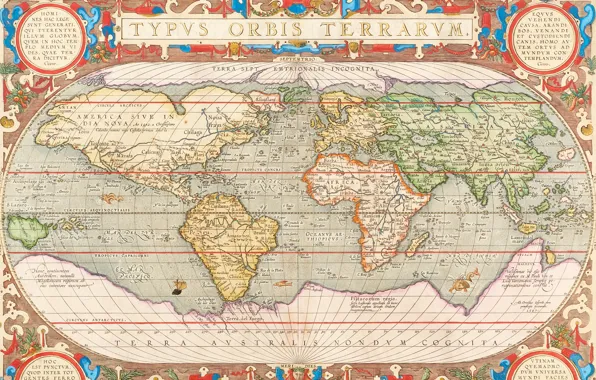 Picture World Map, World Map, old maps, Antwerp, 1603, Abraham Ortelius, Abraham Ortelli, Antwerp 1603, Hand-coloured …