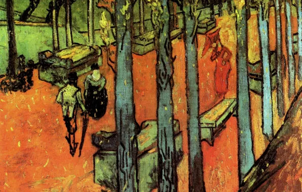 Trees, benches, Vincent van Gogh, Leaves, The Alyscamps, Falling Autumn, walking