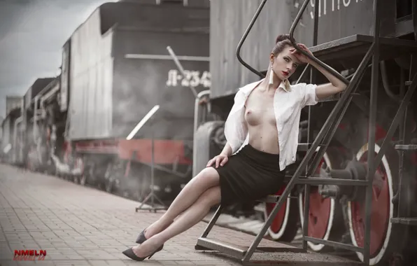 Chest, sexy, pose, retro, model, smoke, body, skirt