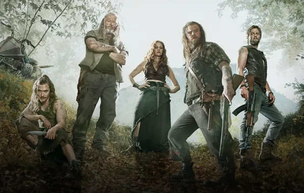 Gun, forest, weapon, machete, shotgun, pose, knife, AK 47