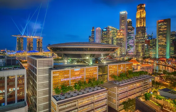 Building, home, Singapore, night city, skyscrapers, Singapore