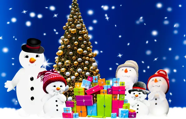 Picture gifts, New year, snowmen, box