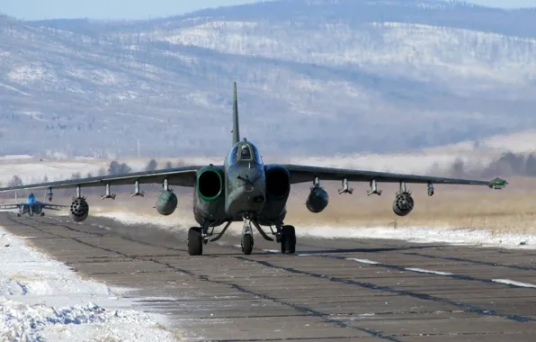 The airfield, the MiG-29, Rook, Su-25, Frogfoot, Soviet/Russian armored subsonic attack aircraft