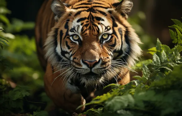 Picture Look, Tiger, Face, Predator, Jungle, Digital art, Big cat, Bengal