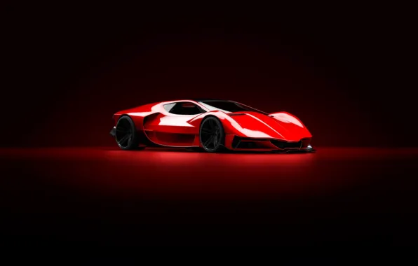 Red, Auto, Machine, Style, Background, Red, Car, Art