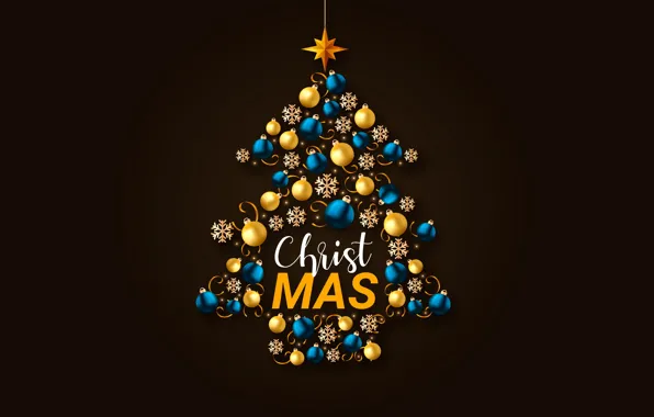 Decoration, gold, tree, Christmas, New year, golden, christmas, black background