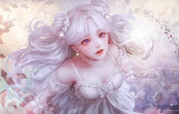 Picture girl, dress, white hair