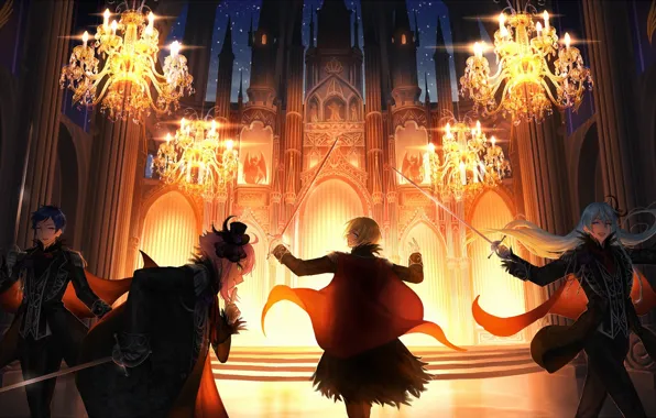 Castle, anime, art, guys, chandeliers, Ensemble Stars!