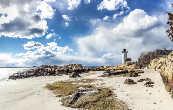 Sand, sea, beach, the sky, the sun, clouds, stones, shore