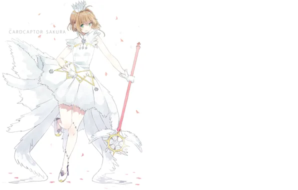 Wings, angel, art, girl, white background, Card Captor Sakura, Sakura - collector cards