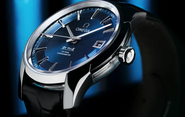 Picture watch, Omega, blue, Watch, de ville hour vision