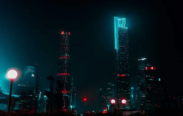 Picture city, light, night, skyscrapers