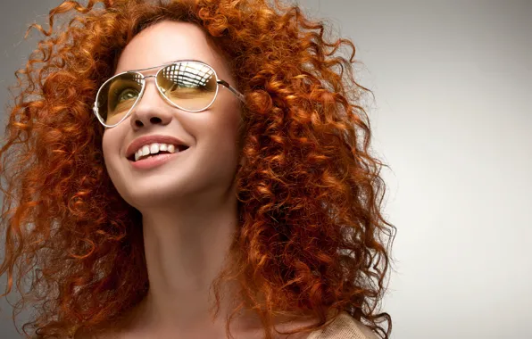 Picture girl, smile, portrait, glasses, red, long hair