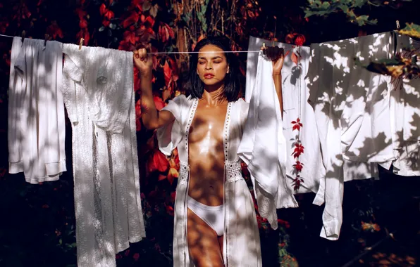 Chest, girl, linen, brunette, Nude, Evgeniy Potanin, Evgeniy Potanin, Julia Star