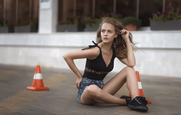 Picture look, girl, pose, hair, shorts, blouse, Christina, Galaev Eugene