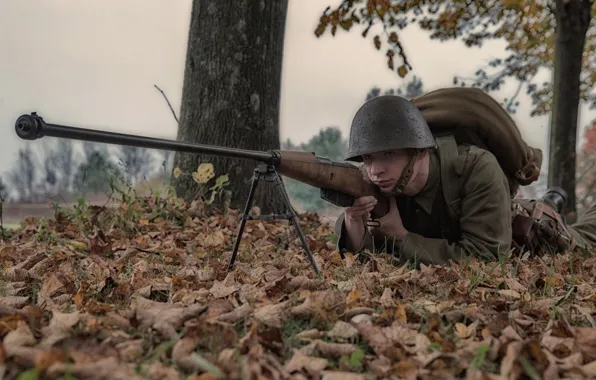 Picture nature, ambush, soldiers, helmet, anti-tank rifle