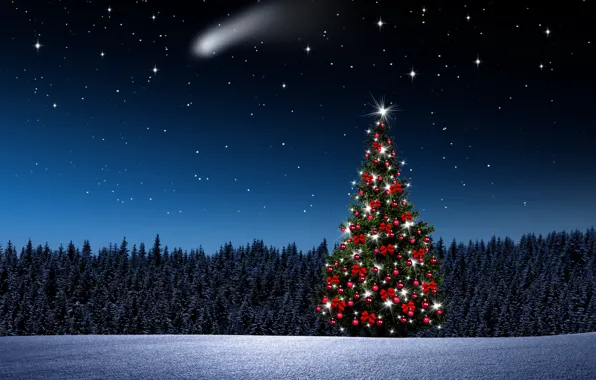 Winter, snow, decoration, snowflakes, balls, tree, New Year, Christmas