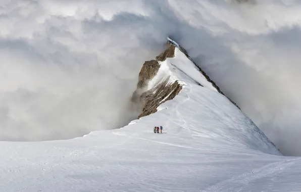 Snow, mountain, Switzerland, climbers, The Bernese Alps, Balmhorn