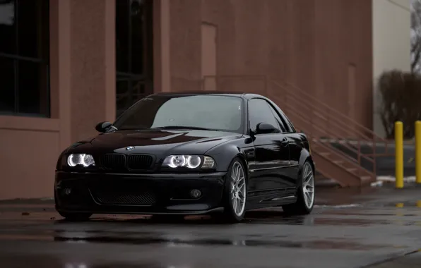 Picture BMW, Black, Water, E46, Puddle, Angel Eye