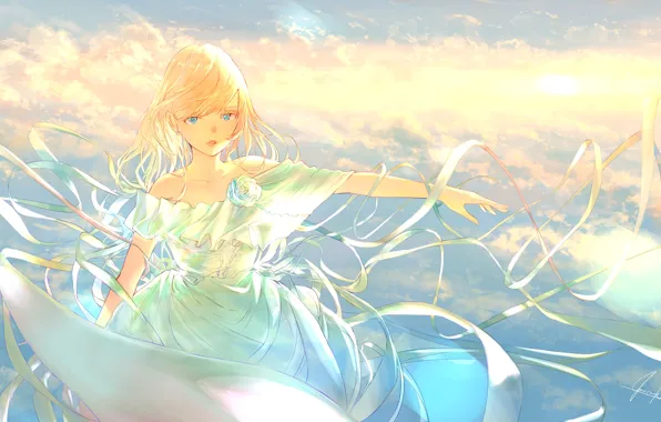 Wallpaper bokeh, the sky, girl, clouds