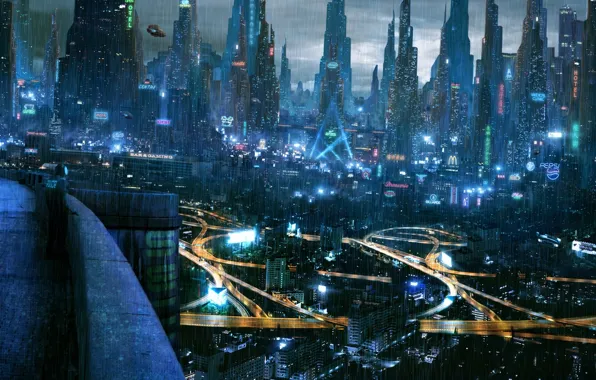 The city, lights, future, cyberpunk
