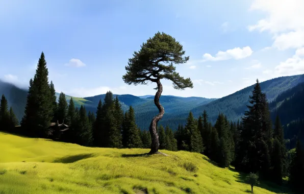 Forest, trees, mountains, nature, pine, mountain landscape, Pahar, ai art