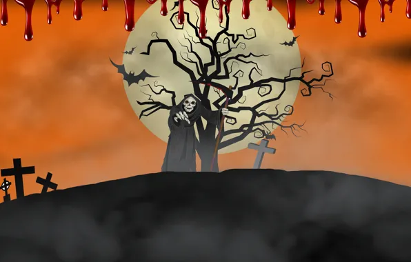Picture death, background, blood, cross, Halloween