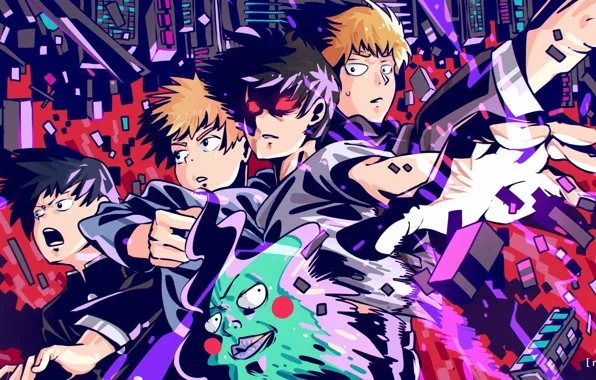 Guys, characters, Mob Psycho 100, Kageyama Shigeo, Mob psycho 100, Arataka Reigate, Yacki, Ritsu Kageyama