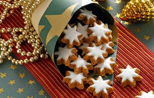 Picture toys, New Year, cookies, Christmas, sweets, beads, dessert, cakes