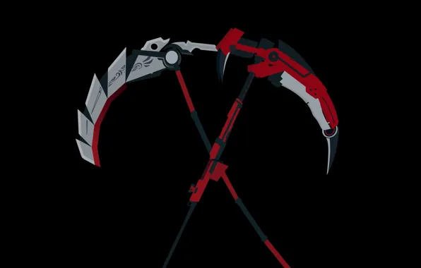 Red, weapons, grey, black, anime, braid, Red, Rose