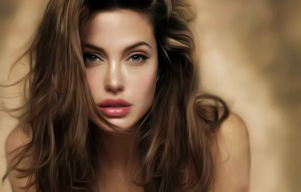 Girl, face, hair, actress, Angelina Jolie, Angelina Jolie, art