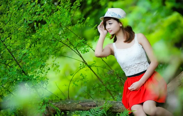 Forest, girl, hat