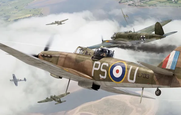 Picture war, art, airplane, painting, aviation, ww2, Boulton Paul Defiant Mk.I