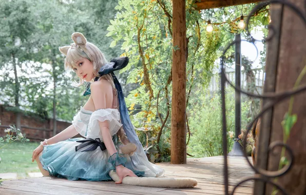 Picture tail, women, cosplay, sideboob, Genshin Impact, alternate costume, Asian