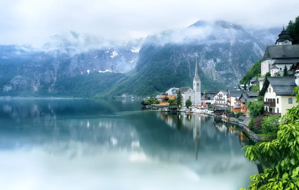 Picture mountains, lake, building, home, Austria, Alps, Austria, Hallstatt