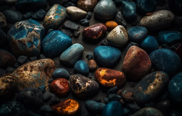 Pebbles, the dark background, stones, texture, stones, pebbles, pebbles, AI art