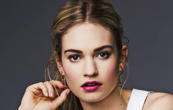Look, girl, face, earrings, beautiful, Lily James