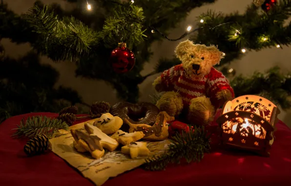 Balls, branches, red, room, mood, holiday, gift, toy
