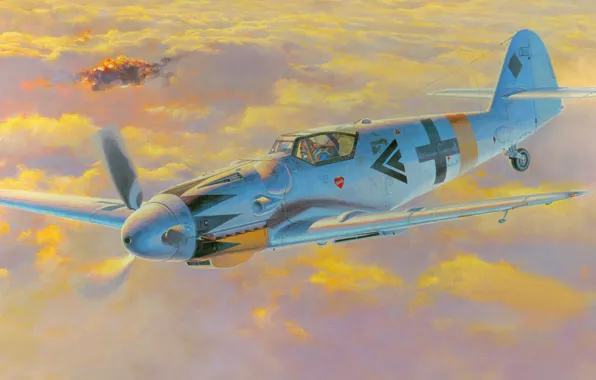 Figure, art, Messerschmitt, Me-109, Luftwaffe, Bf.109, single-engine piston fighter-low