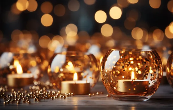 Decoration, candles, New Year, Christmas, golden, new year, happy, Christmas