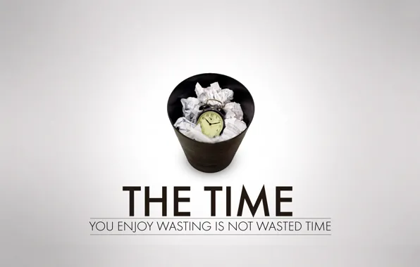 Time, Watch, Basket, The inscription, Garbage, Time, Alarm clock, Grey background