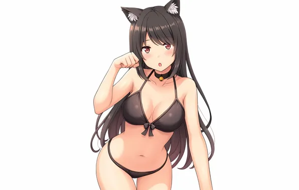 Girl, sexy, cleavage, long hair, boobs, animal ears, anime, beautiful