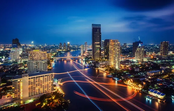 Night, the city, lights, excerpt, Thailand, Bangkok