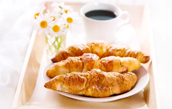 Coffee, chamomile, croissants