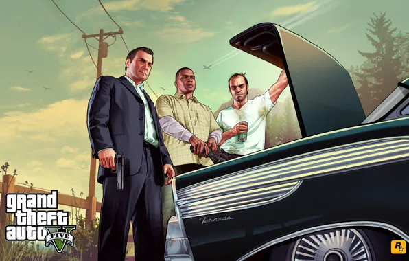 Car, the bandits, Michael, mafia, Grand Theft Auto V, Trevor, Franklin